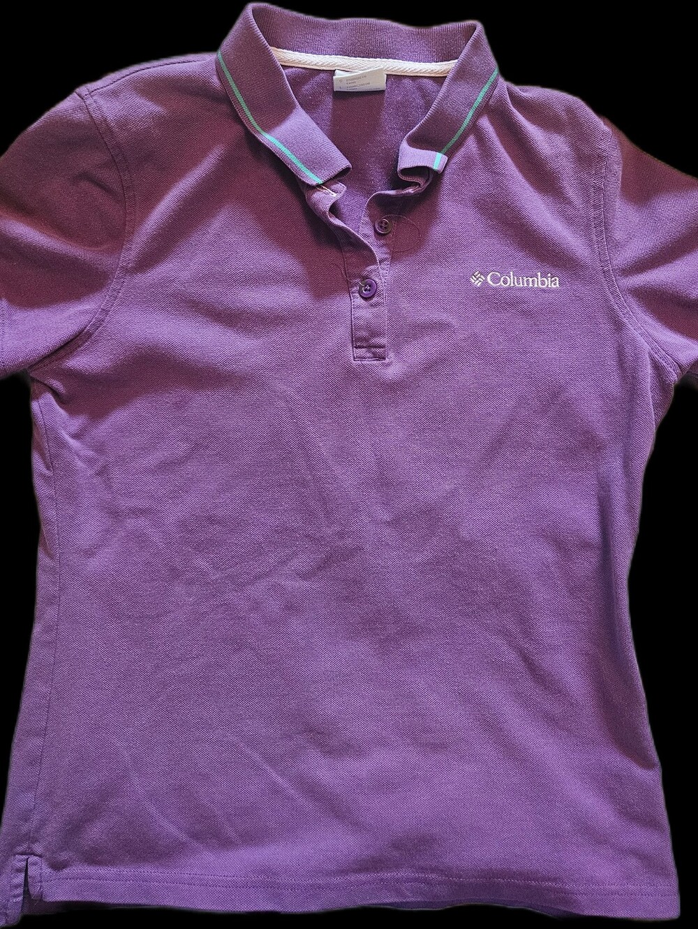 Columbia Purple Polo with Teal-Trim Collar